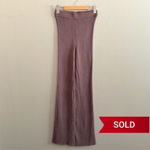 Harlow Ribbed Knit Flared Leggings Soft Brown - Picture 1 of 11